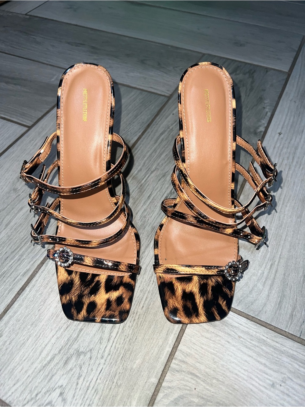 PrettyLittleThing Leopard Print Strappy Heels